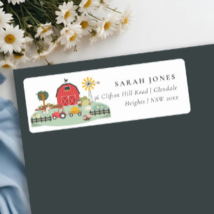 Étiquette Cute Red Barnyard Farm Animal Baby shower Adresse