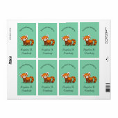 Étiquette Cute Red Panda Green Bookplate (Feuille entière)