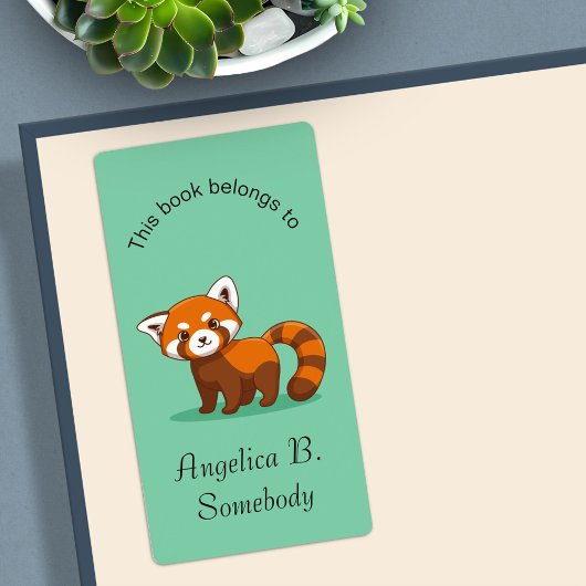 Étiquette Cute Red Panda Green Bookplate