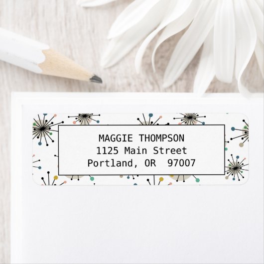 Étiquette Cute Retro Mid Century Starburst atomique (En situation)