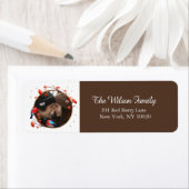 Étiquette Cute Robin Birds Berries Wreath Photo de Noël (En situation)