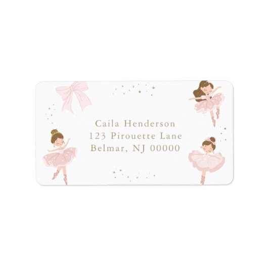 Étiquette Cute Rose Bow Ballerina Anniversaire Adresse de re (Devant)