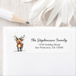 Étiquette Cute Rudolph Reindeer Christmas Return Address