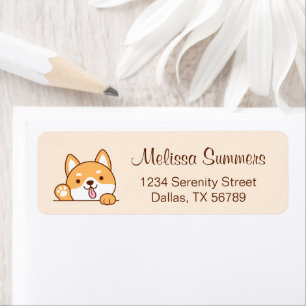 Étiquette Cute Shiba Inu Corgi Chien Beige Adresse de retour