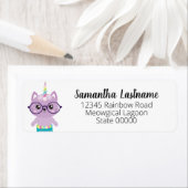 Étiquette Cute Sirène Unicorn Purple Cat Adresse de retour (En situation)