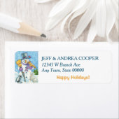 Étiquette Cute Snowman Ami Retro Noël Adresse de retour (En situation)