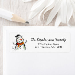 Étiquette Cute Snowman Sketch Christmas Return Address
