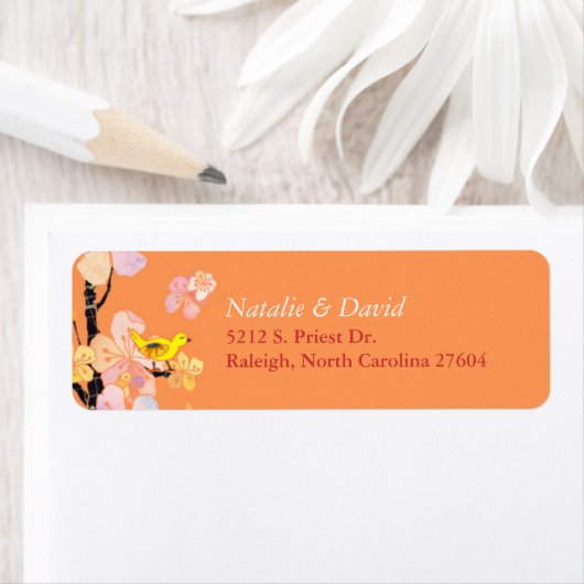 Étiquette Cute Spring Bird Orange Mariage Adresse de retour (En situation)