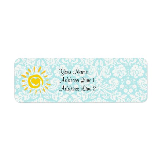 Étiquette Cute Sun; Teal Damask (Devant)