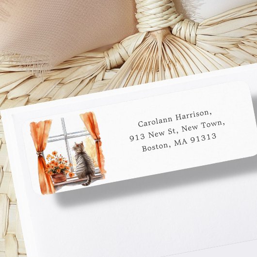 Étiquette Cute tabby Chat | Adresse automnale