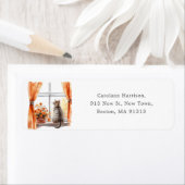 Étiquette Cute tabby Chat | Adresse automnale (En situation)