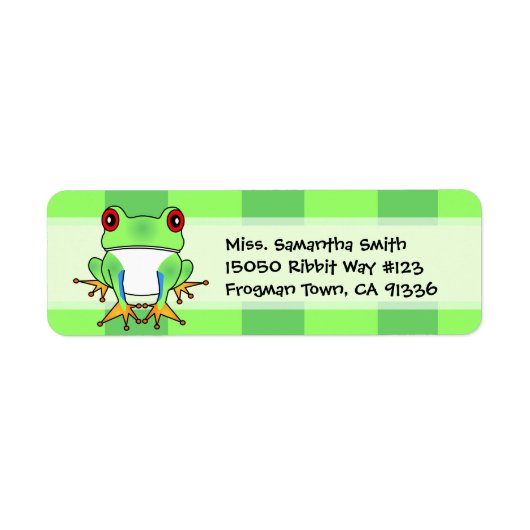 Étiquette Cute Tree Frog Green Stripe Retourner l'adresse Ét (Devant)