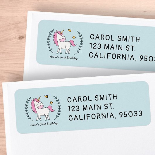 Étiquette Cute Unicorn sur Laurels. Anniversaire