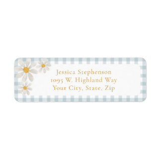 Étiquette Cute Vintage Blue Gingham Daisy Return Address 