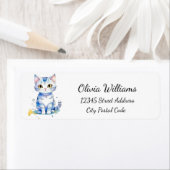 Étiquette Cute watercolor cat (chaton) design (En situation)