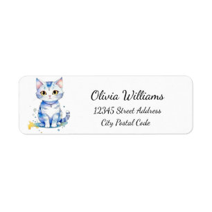 Étiquette Cute watercolor cat (chaton) design