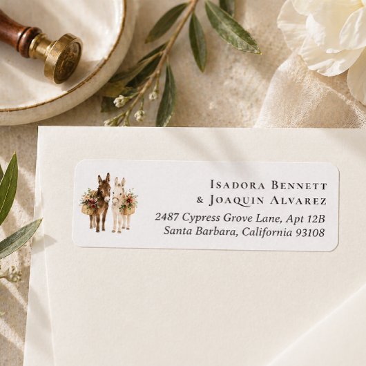 Étiquette Cute Wedding Donkeys | Return Address