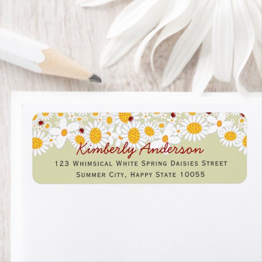 Étiquette Cute White Summer Daisies Anniversaire Adresse de (En situation)