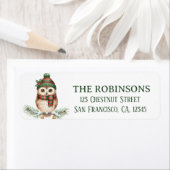 Étiquette Cute Winter Owl Snow Return Address Label (En situation)