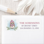 Étiquette Cute Winter Owl Snow Return Address Label (En situation)