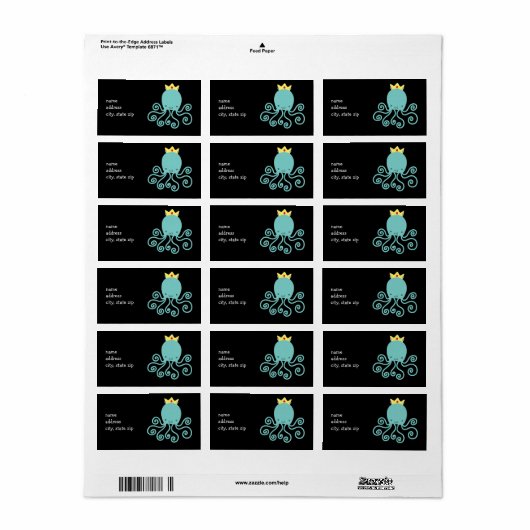 Étiquette Cyan Octopus Princess (Feuille entière)