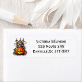 Étiquette d’adresse de retour Halloween – Citrouil (En situation)