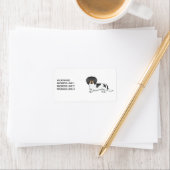 Étiquette Dachshund à poil long piebalde noir et feu & Texte (En situation)