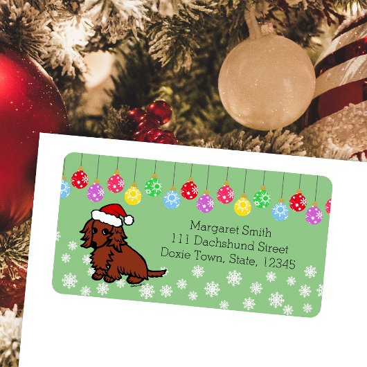 Étiquette Dachshund à poils longs rouges Noël Mignon