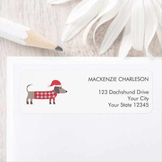 Étiquette Dachshund Chien en Casquette de Noël Adresse de re (En situation)