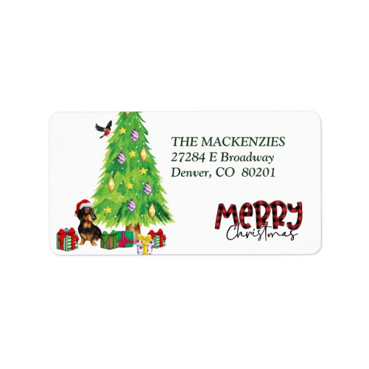 Étiquette Dachshund Dog Christmas Tree Retourner l'adresse é (Devant)