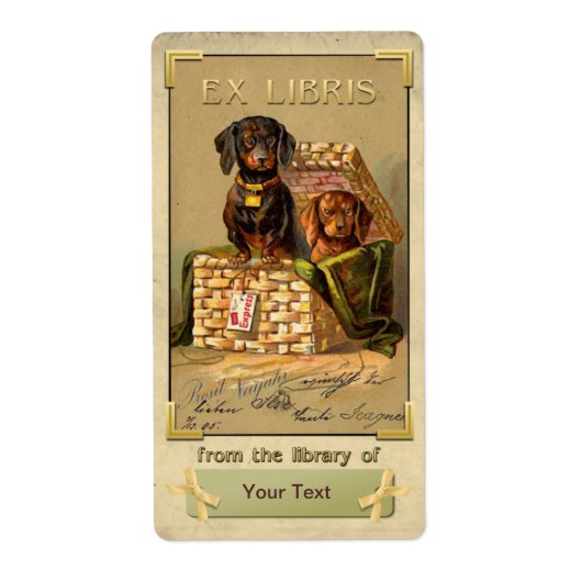 Étiquette Dachshund - ID plaque de livre Vintage (Devant)