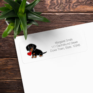 Étiquette Dachshund lisse noir et feu au cœur