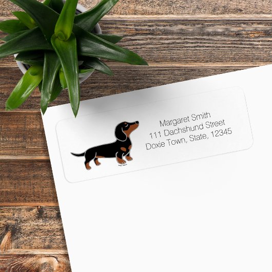 Étiquette Dachshund noir et feu posant