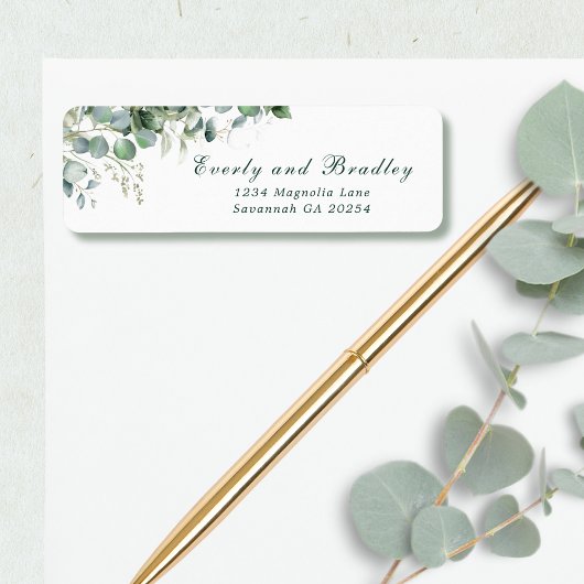 Étiquette d'adresse à l'aquarelle de eucalyptus ve