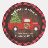 Étiquette d'adresse à plaid camion de Noël Rouge R (Devant)