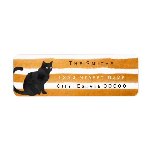 Étiquette d'adresse à rayures de chat noir (Devant)