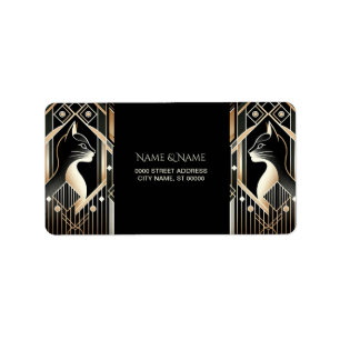 Étiquette d'adresse abstraite de chat noir décorat