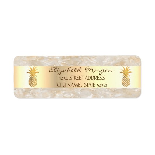 Étiquette d'adresse Ananas Doré Marbré Rayé (Devant)