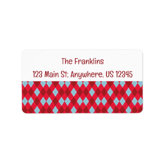 Étiquette d'adresse argyle pour Noël Rouge Bleu &  (Devant)
