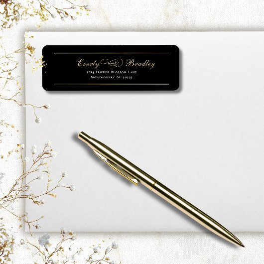 Étiquette d'adresse Chic Minimal Noir Fond Blanc O