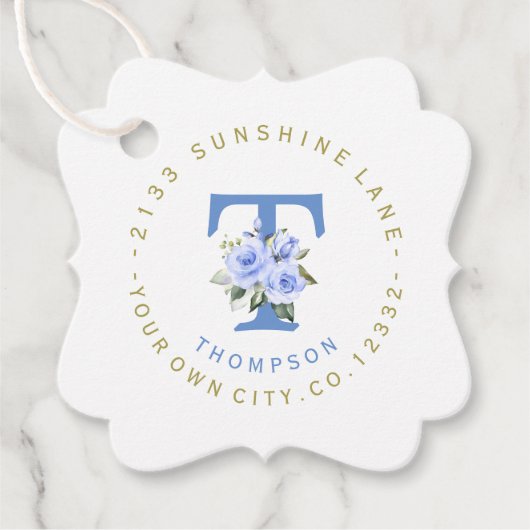 Étiquette d'adresse circulaire florale bleue tenda (Devant)