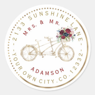Étiquette d'adresse circulaire vélo floral bordeau
