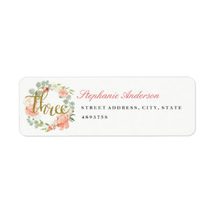Étiquette d'adresse Couronne Or Rose 3e Anniversai