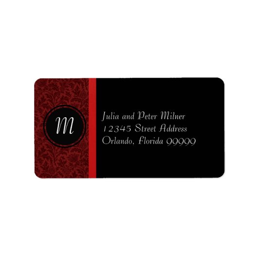 Étiquette d'adresse - Damassé rouge & Monogramme a (Devant)
