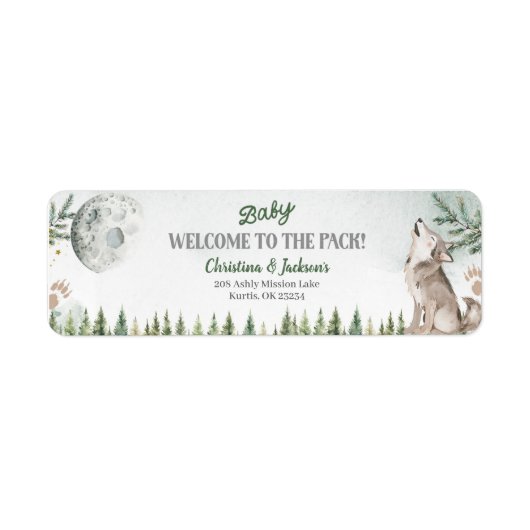Étiquette d'adresse de Baby Shower Forest Wolf (Devant)