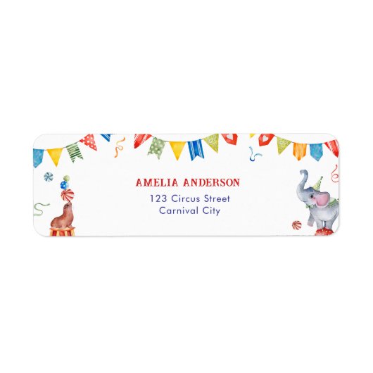 Étiquette d'adresse de carnaval d'animaux de cirqu (Devant)