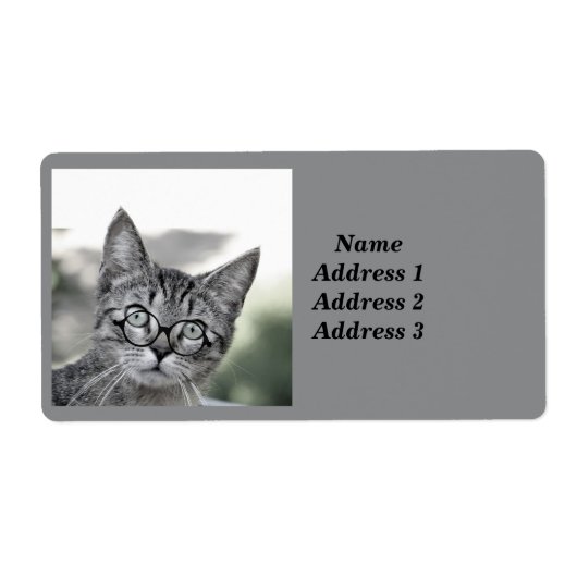 Étiquette d'adresse de chat mignon avec des lunett (Devant)