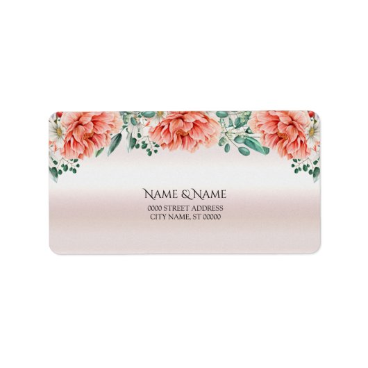 Étiquette d'adresse de fleur de pivoine aquarelle (Devant)