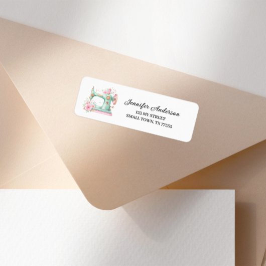 Étiquette d'adresse de machine à coudre florale ve