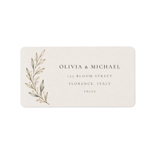 Étiquette d'adresse de mariage avec branche d'oliv (Devant)